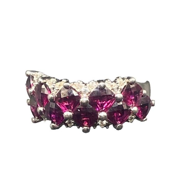 Michelle Albala sterling silver 925 cushion cut garnet and diamond ring tested s - Picture 8 of 12